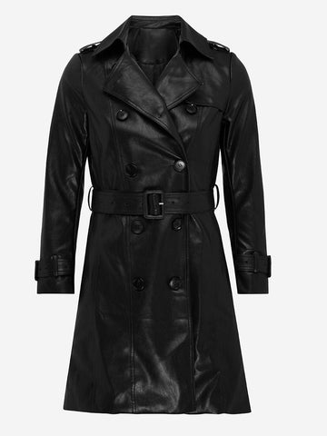 Vegan Leren Trenchcoat - Zwart