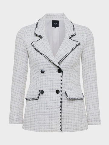 Double Breasted Blazer Met Structuur - Wit