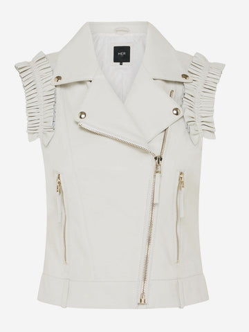 Leren Ruffle Gilet - Wit
