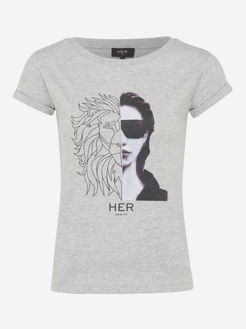 T-shirt Met Leeuwenprint - Grijs