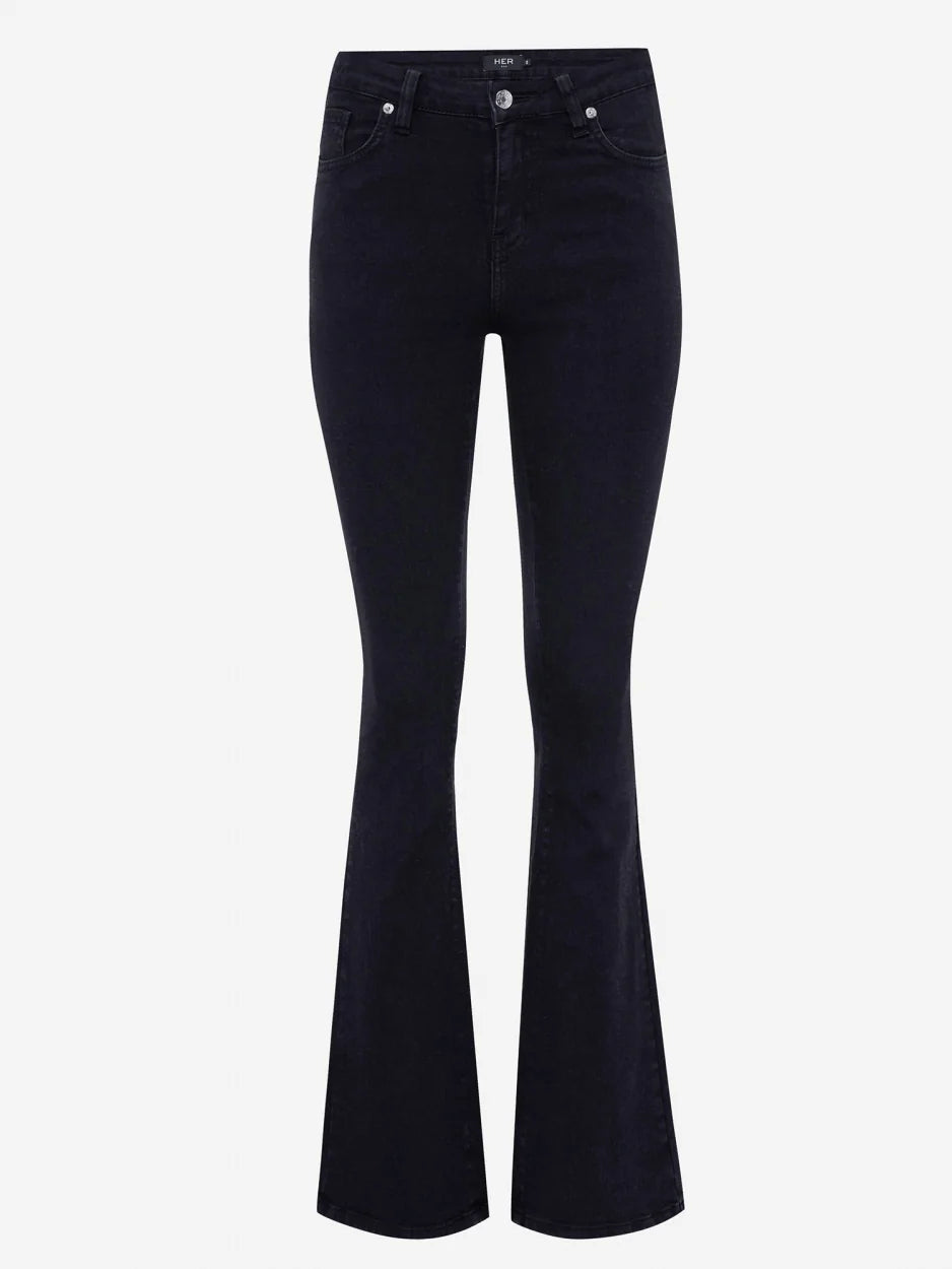 Jeans Mid Rise Flare Split - Zwart