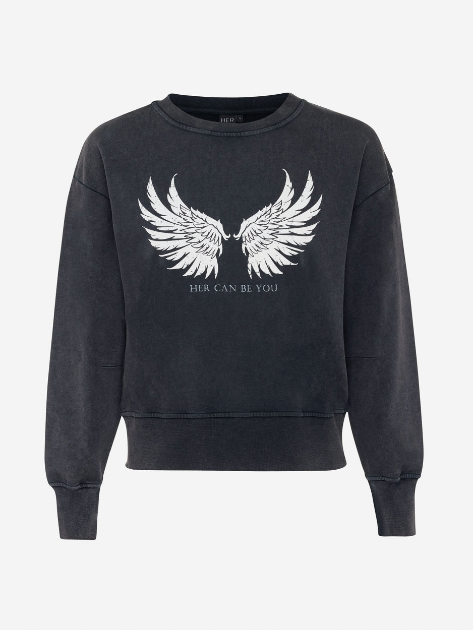 Sweater Met Print - Zwart